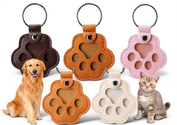 Aanqilze Pet Fur Keepsake Keychain Leather Paw Design-0