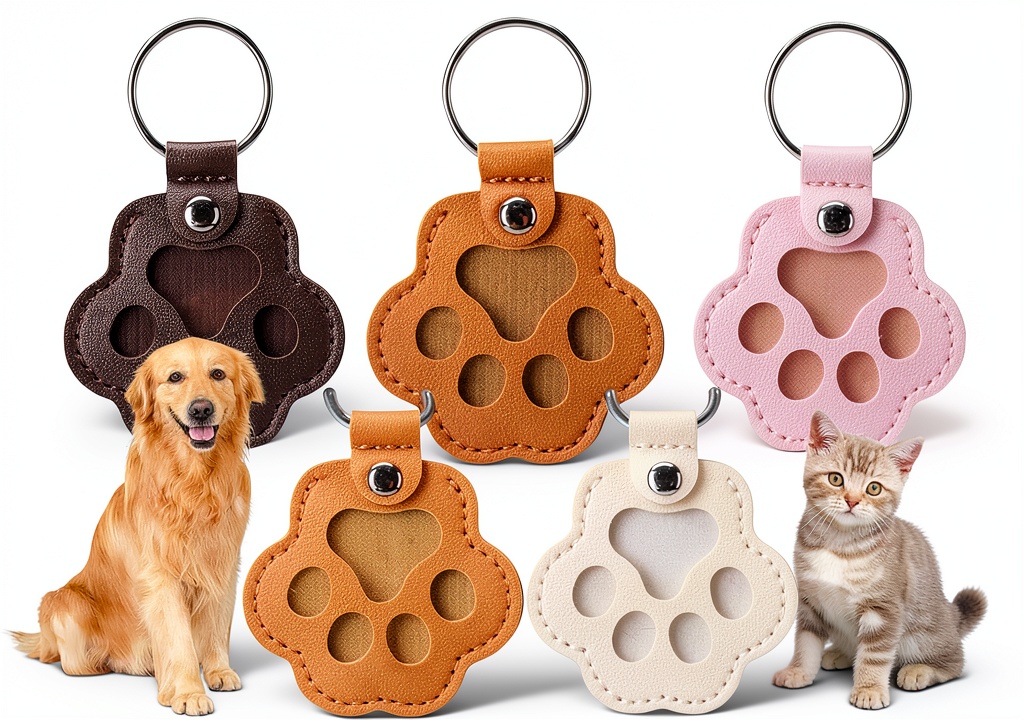 Aanqilze pet fur keychain in beige color showing paw design and compartment